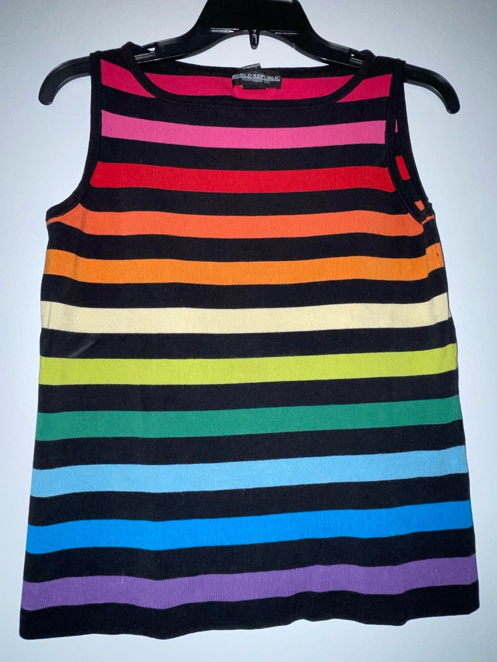 🏳️‍🌈World Republic Women's Sleeveless Rainbow Stripe Tank Top - Black & Multi